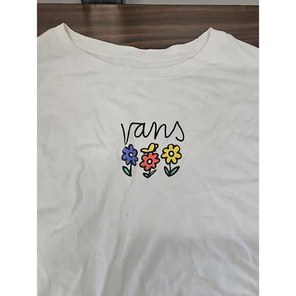 Vans Long Sleeve Notebook Crop Flowered White T-Shirt XL - Picture 2 of 8